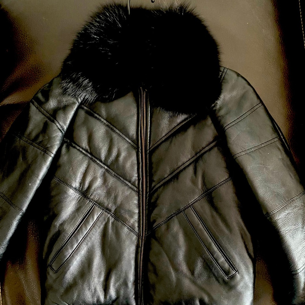 Black leather Bomber